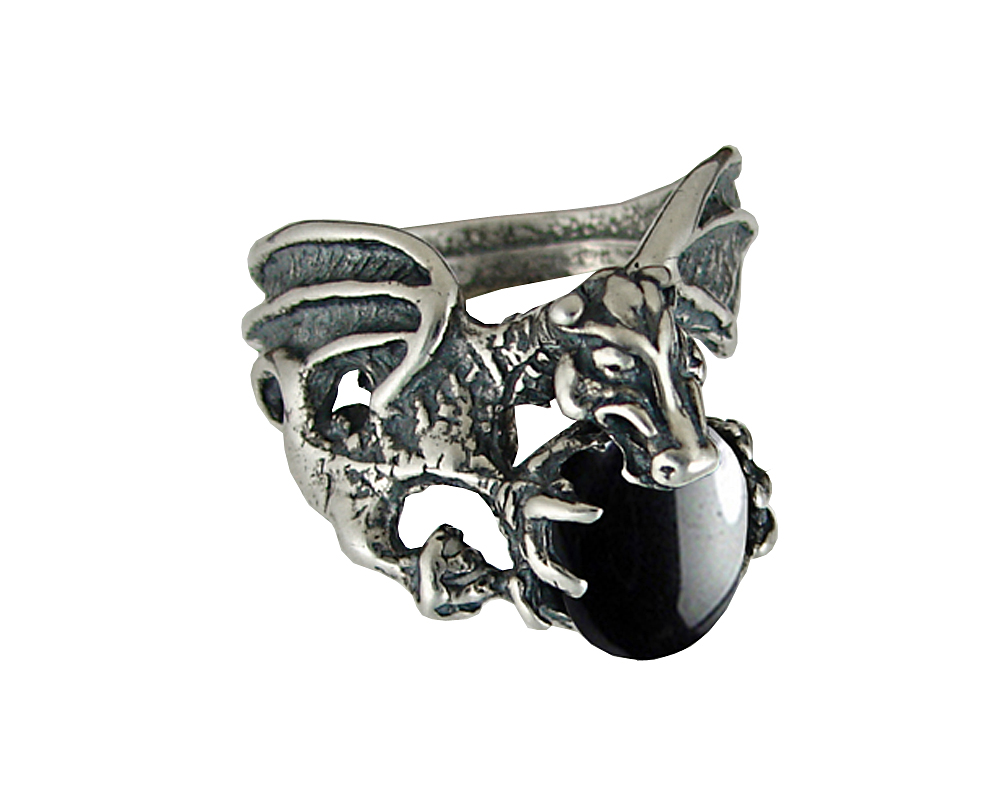 Sterling Silver Dragon of Desire Ring With Hematite Size 9